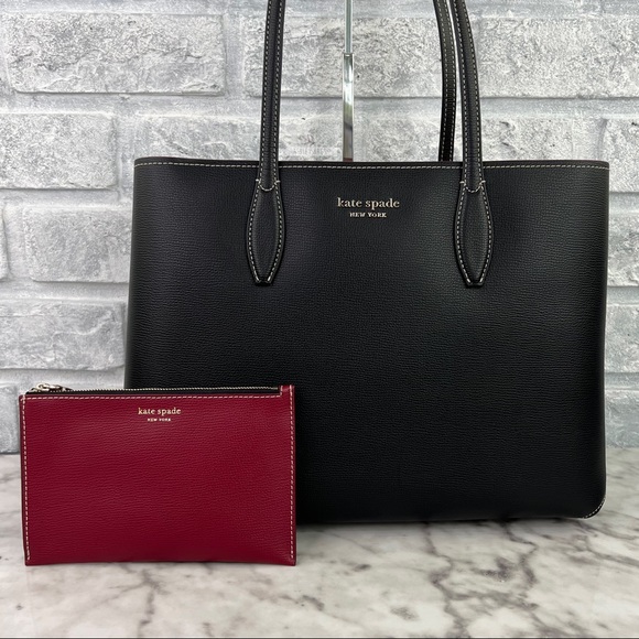 kate spade Handbags - Kate Spade Large All Day Carryall Tote Shoulder Bag Black & Burgundy Wristlet